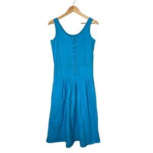 Vintage Cotton Express Jumper Dress Womens Large Teal Bright Ocean Blue Summer